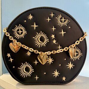 Celestial star/moon patterns w/heart charm crossbody bag/purse Novelty